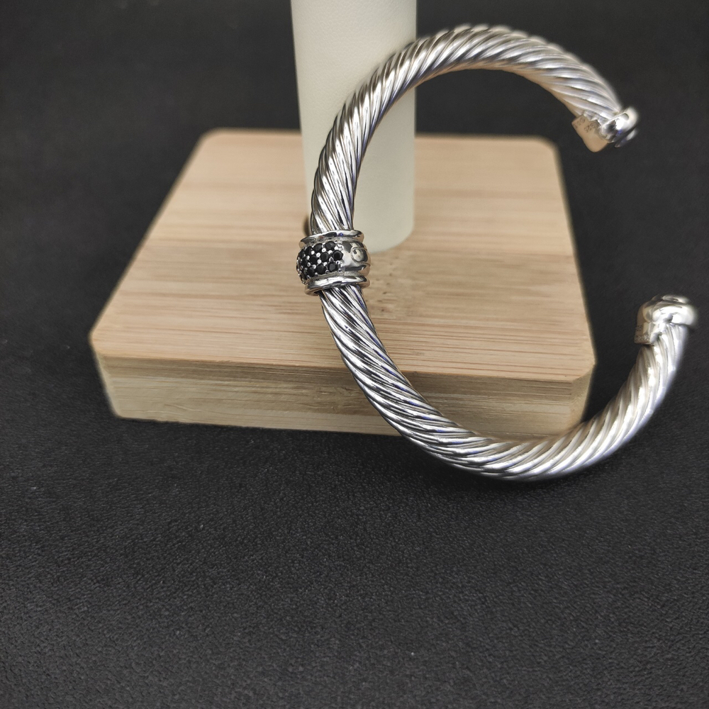 David Yurman 7mm Silver Beaded Black Diamond Bracelet - Picture 9 of 9